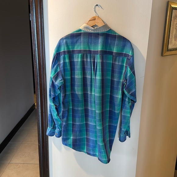 Blue and Green Casual Button Down Shirt - Picture 3 of 3